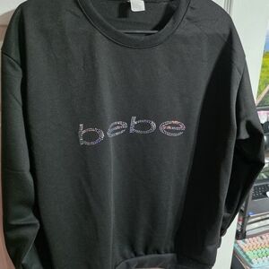 Bebe Black Crewneck Sweater with Embellished Logo